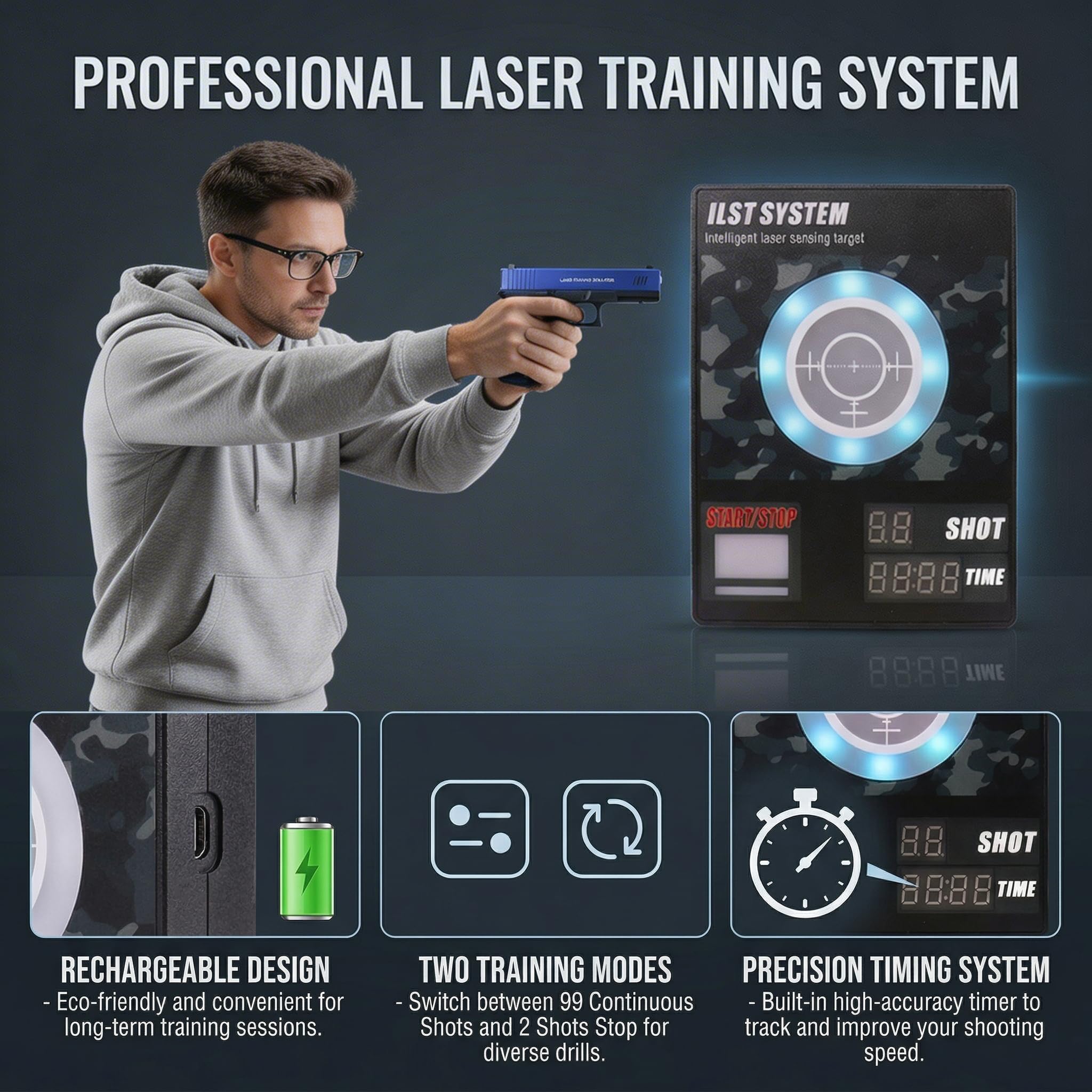 Dry Fire Laser Training System, Laser Target with Laser Training Cartridge